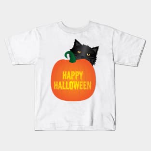 Happy Halloween Pumpkin with a Black Cat Kids T-Shirt